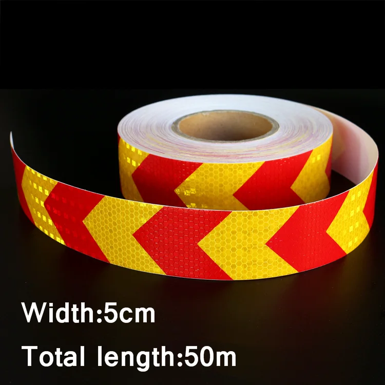 

50mx5cm Red&Orange Arrow Reflective Strips Glue Stickers For Car-Styling Motorcycle Automobiles Decoration Safety Warning Tape