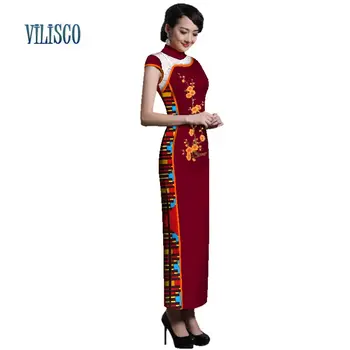 

New Women Custom 100% Cotton Lace Clothing African Flower Embroidered Dress for Women Chinese Cheongsam Bazin Riche Dress WY2857