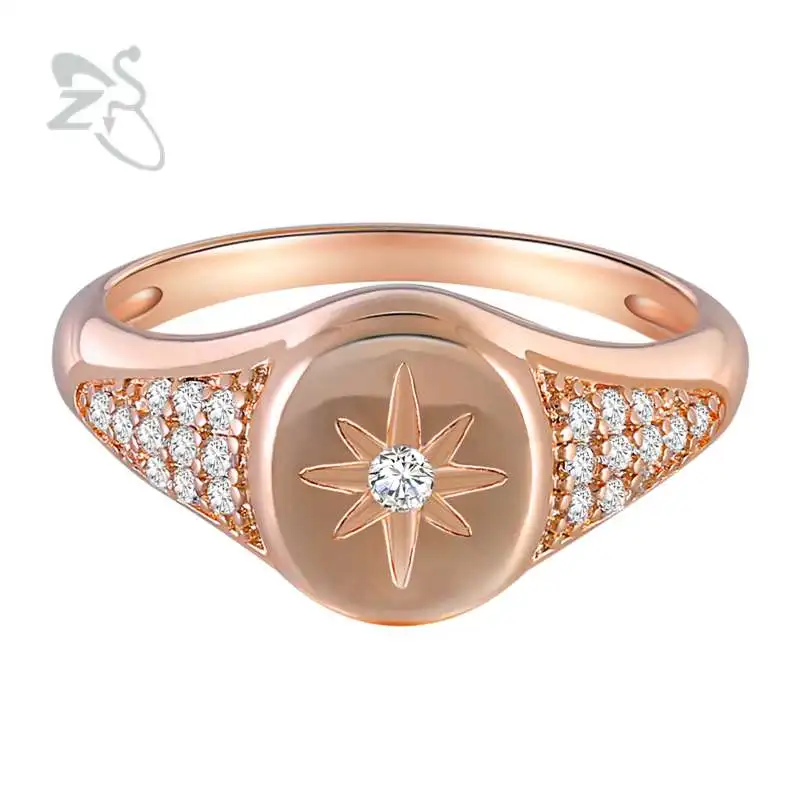 

ZS Rose Gold Rings for Women Geometric Flower Crystal Anniversary Rings CZ Zircon Vintage Rings for Women Finger anillos mujer