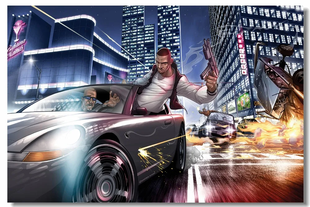 Изготовленный На Заказ искусство на холсте стене GTA 5 Сан Андрес плакат Grand Theft Auto V