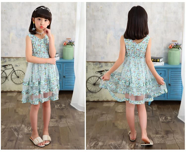Fashion Flower Girls Dress 2018 Summer Cute Sleeveless Kids Clothes Elegant Tulle Princess Children Dresses For Girls Costumes (17)