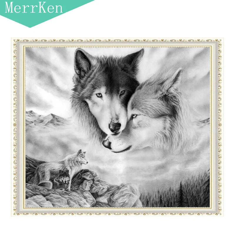 

Merrken diy diamond embroidery Dream black and white Wolf Animal decoration painting diamond mosaic home diamond painting