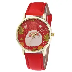 Фестиваль подарочные Кварцевые часы Рождественский подарок леди Стекло зеркало часы Санта Клаус узор часы кожаный ремешок женские часы 40 P