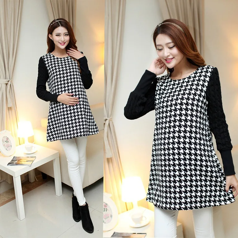 

Pregnant women in autumn and winter fashionable ladies one-piece dress plus velvet thick winter coat winter wool Maternity dress