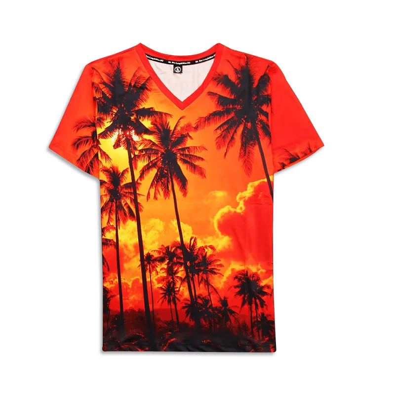 

2018 Sunsets With Palm Trees 3D Print V-Neck T-shirt Man Good Tops Short Unisex Quality Hot Pullover Clothes