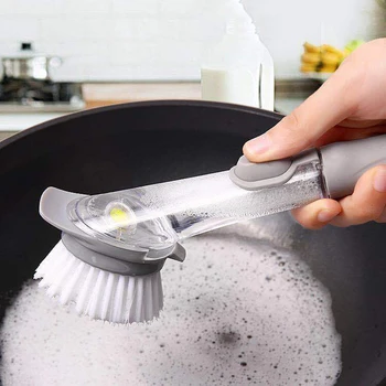 

Useful Long Handle Cleaning Brush Scrubber Dish Bowl Washing Sponge With Refill Liquid Soap Dispenser Kitchen Pot Cleaner Tool
