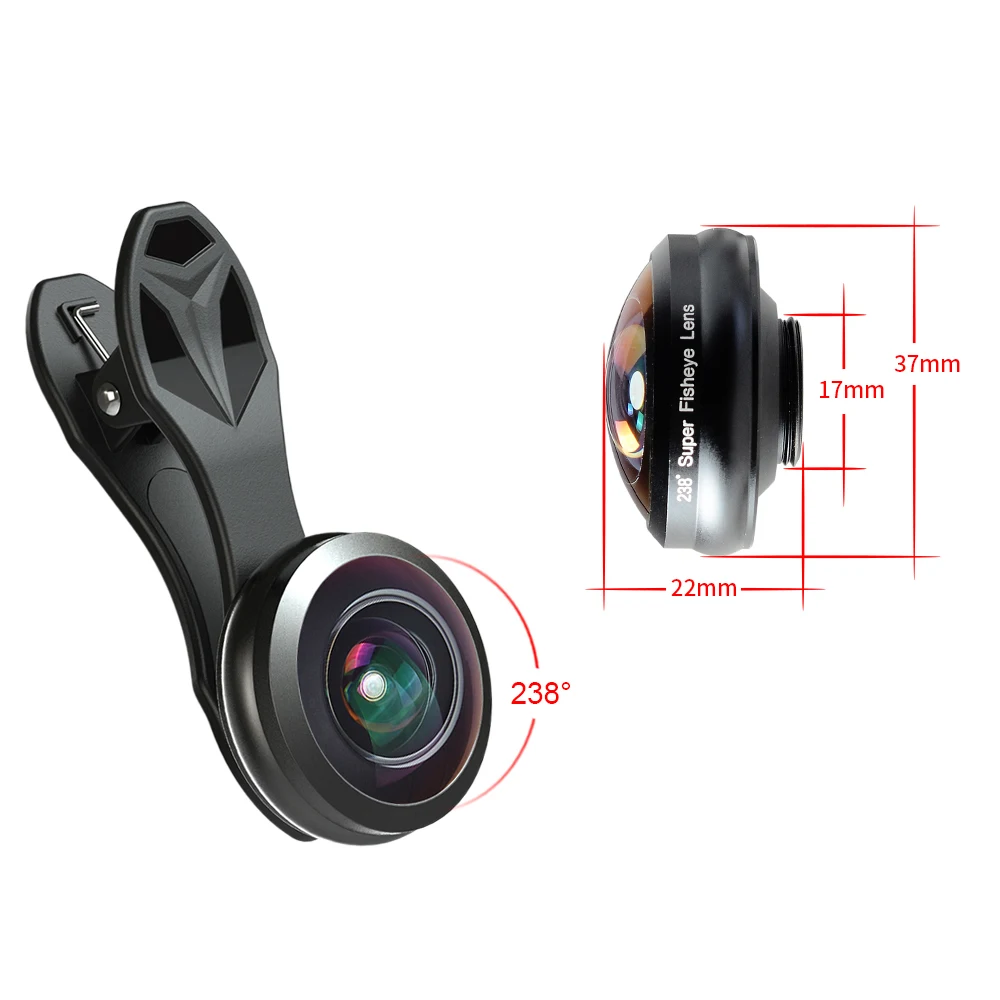 

APEXEL 0.2X full frame 238 degree super fisheye lens super Wide angle lenses for iPhone 6s 6 7 8 X Samsung S8 Cell Phone Lentes