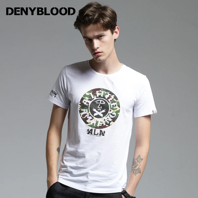 

Denyblood Jeans 2017 Summer Mens Short Sleeve T-shirt Stretch O-neck Letter Print Regular T-shirt for Men High Quality Tops 1066