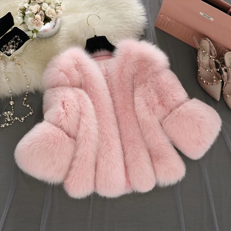 S-4XL размера плюс зимняя новая модная брендовая куртка из искусственного лисьего меха женская теплая куртка стеганая Толстая Шуба из искусственного меха - Цвет: pink