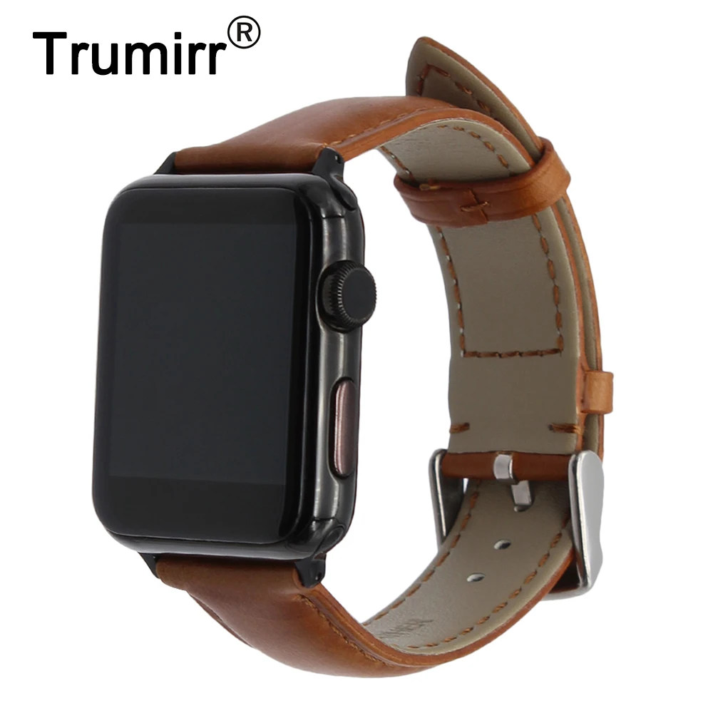 Italian Calf Genuine Leather Watchband + New Adapters for iWatch Apple Watch 38mm 42mm Steel Buckle Band Wrist Strap Bracelet | Наручные