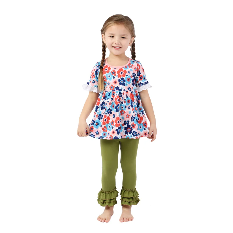 US $72.20 Kaiya Angel Girls Fashion Clothes Red Pink Blue Five Flower Shirt Toddler Outfit Kids Suit For Girls Top Ruffled Pants Wholesale
