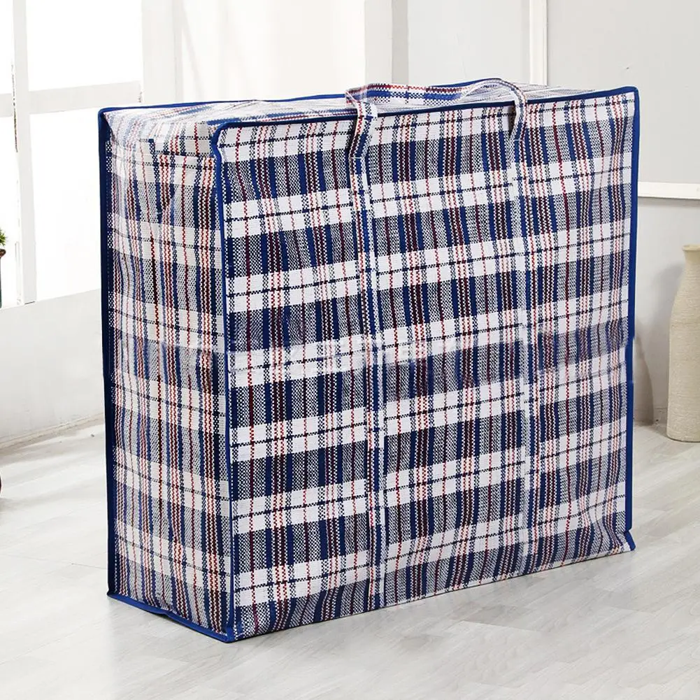

Waterproof thick woven bag portable zipper plaid bag reusable oversized luggage bag moving bag home clothing quilt storage