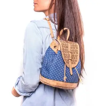 Корковый синий текстильный рюкзак для девочек, повседневный текстильный рюкзак с лазерной обработкой, Женский школьный мини-рюкзак, пробковая открытая сумка, OY-005