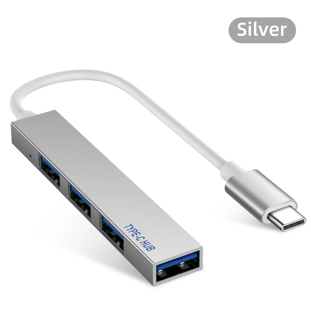 Type-C usb-хаб 4 порта сплав USB-C 3,1-USB 2,0 Тип c OTG быстрая передача светодиодный светильник для ноутбука ПК мышь Macbook huawei - Цвет: Серебристый