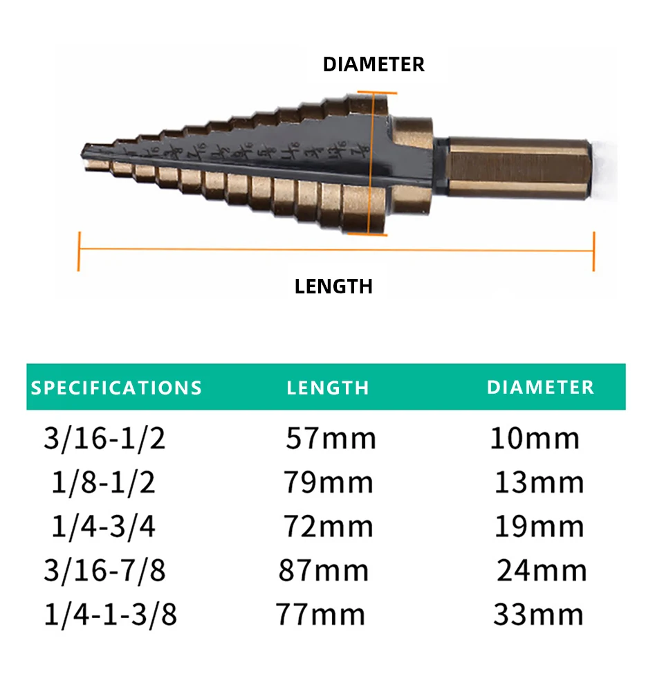 5 шт. набор ступенчатых сверл Hss Кобальт несколько отверстий 50 размеров Кобальт титановые конические твердосплавные сверла перфоратор отверстие резак инструмент