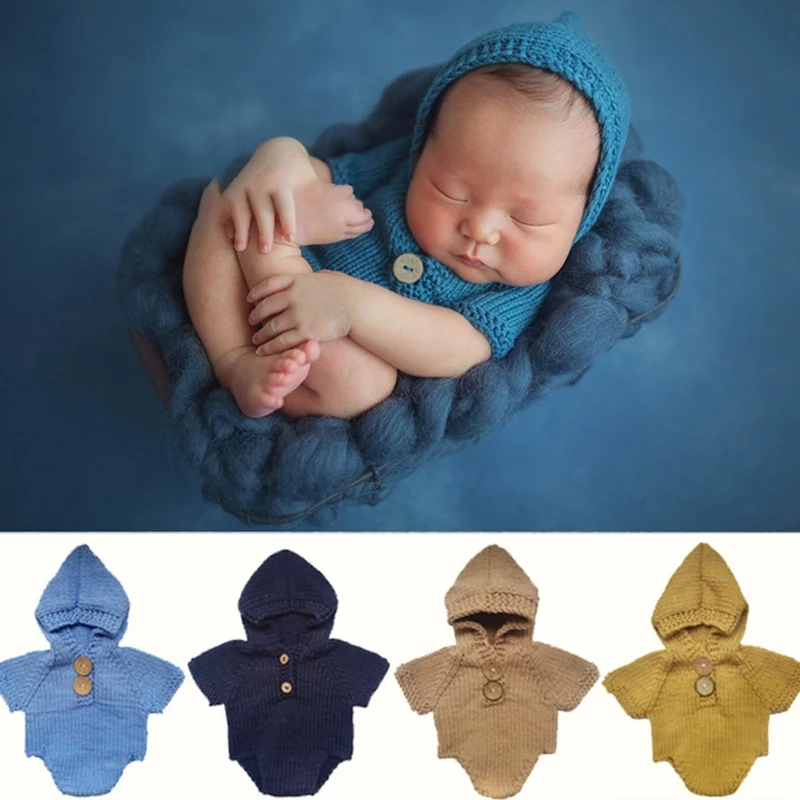Costume Newborn Baby Romper Knit Crochet Hooded Outfit Photography Props 