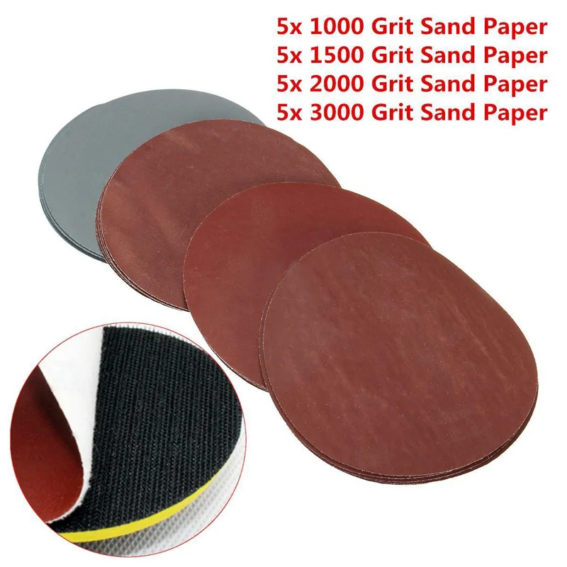 

20pcs 5" 1000 1500 2000 3000 Grit Sanding Discs Hook Loop Sandpaper Sand Paper