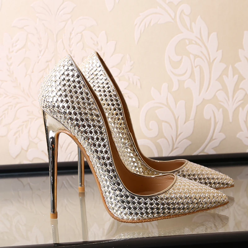 silver glitter pointed heels