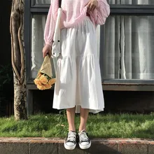 Сезон: весна–лето Для женщин миди-юбка с эластичной резинкой на талии свободные однотонные Цвет женский хлопчато-льняные юбки элегантный белый 5XL Юбки Плюс Размеры 7XL