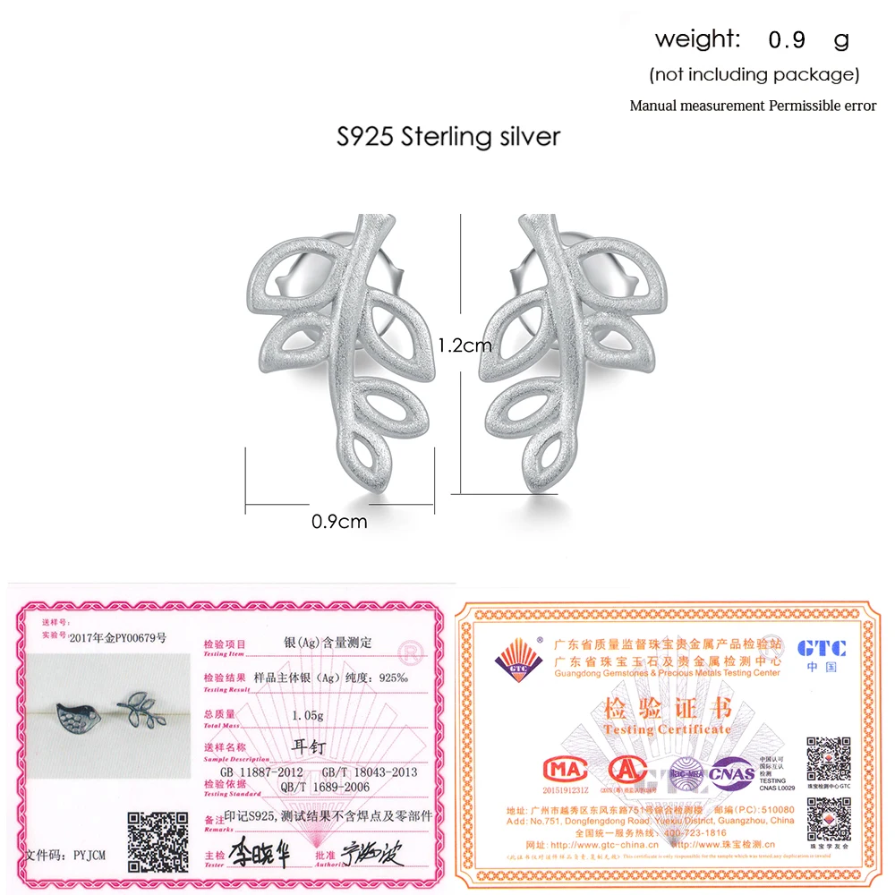 LAMOON 2017 New Special Wiredrawing Leaves Branches 925-Sterling-Silver Earrings S925 Fine Jewelry For Women Wedding LMEY213