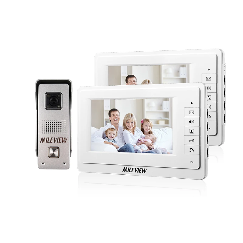 

FREE SHIPPING Wired 7 inch Video Intercom Door Phone System Two White Monitors + 1 Waterproof Doorbell Camera In Stock Wholesale