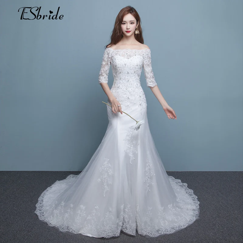 Vestido de noiva See Through Back Mermaid Wedding Dress Half Sleeves Lace 2017 vestido casamento wedding dress | Свадьбы и торжества