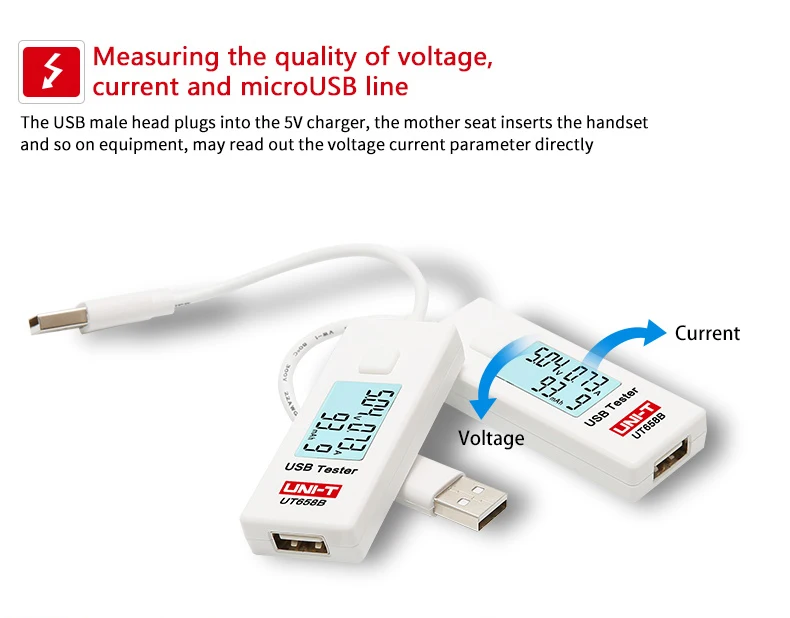 UNI-T USB Tester Voltmeter Ammeter UT658 UT658B Digital LCD Voltage Monitor Current Meter Capacity Tester 9V 3A With Backlight