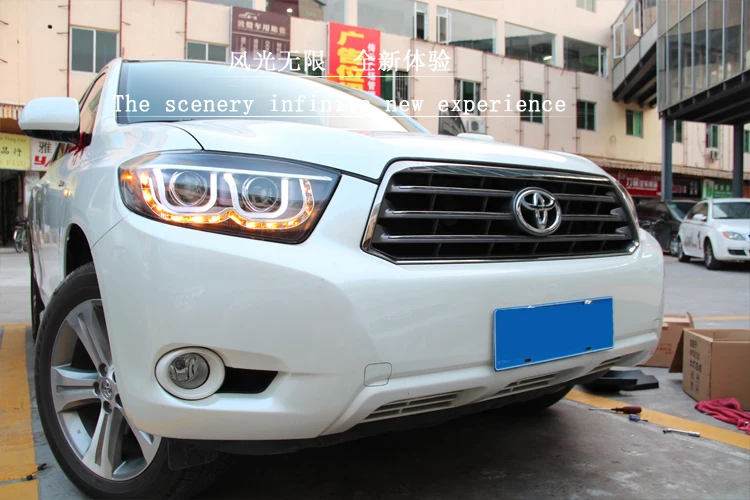 Автомобильный Стайлинг Головной фонарь для фары Toyota Highlander 2009-2011 светодиодный фонарь двойной U светодиодный drl HID комплект Биксеноновые линзы ближнего света