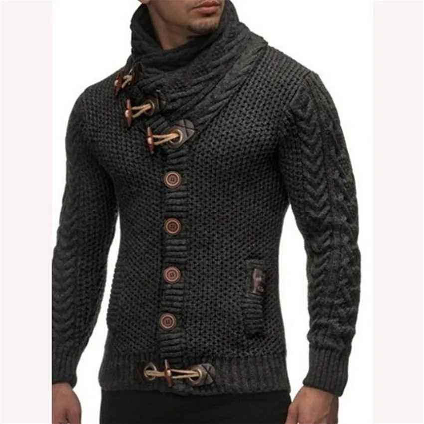 Men's Cardigan Sweater 2018 Men's Casual Brand Casual Shirt Thin Men Buckle Thick Turtleneck Turtleneck Sweaters Mens Sweater