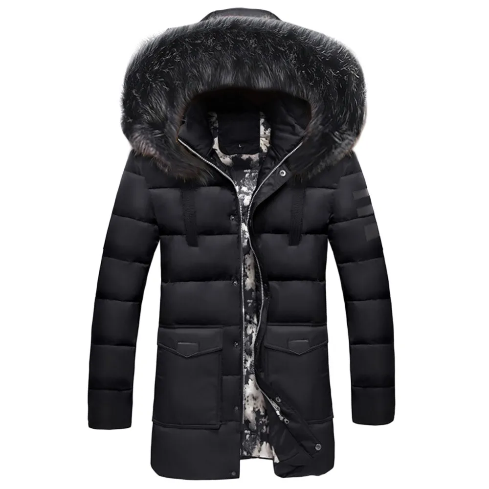 

Feitong 2019 Thick Jacket Men Winter Medium Length Zipper Thickened Hat Removable Cotton Outwear Coat Man Winter Parkas