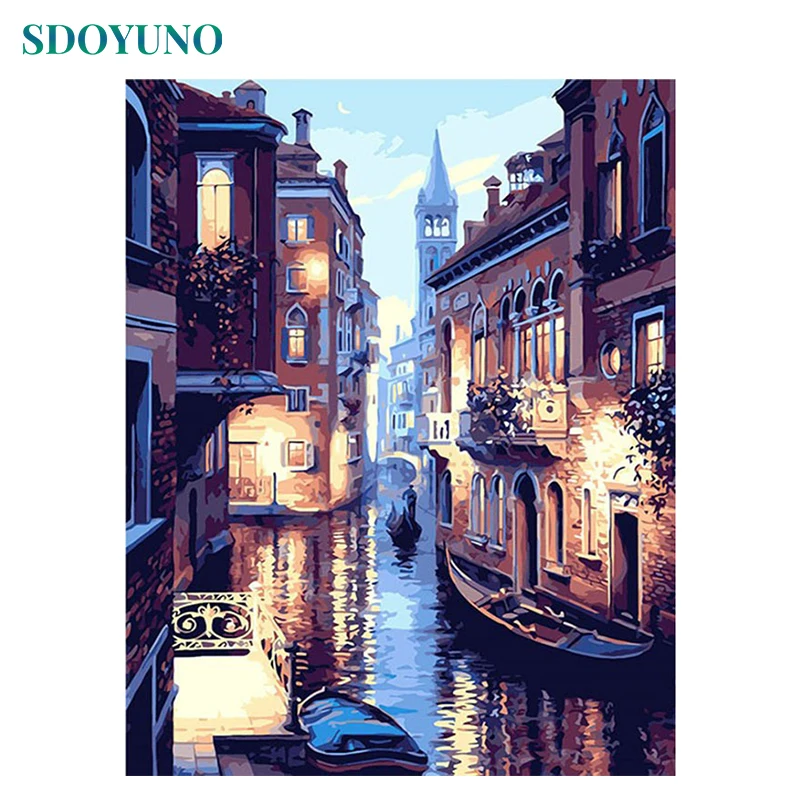 

SDOYUNO Frame DIY Painting By Numbers Kits Venice Night Landscape Hand Painted Oil Paint By Numbers Unique Gift For Home Decor