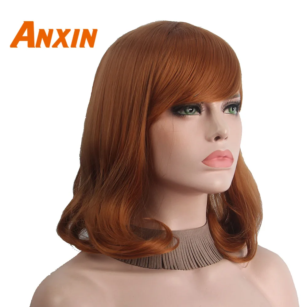 

Anxin Medium Body Wave Wig 14'' Deep Brown With Bangs Women Cosolay Party Wig