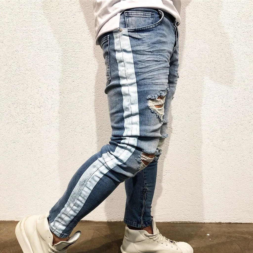 Мужские модные узкие джинсы с потертостями обтягивающие эластичные джинсы джинсовые байкерские джинсы S-3XL мужские брюки весна осень лето