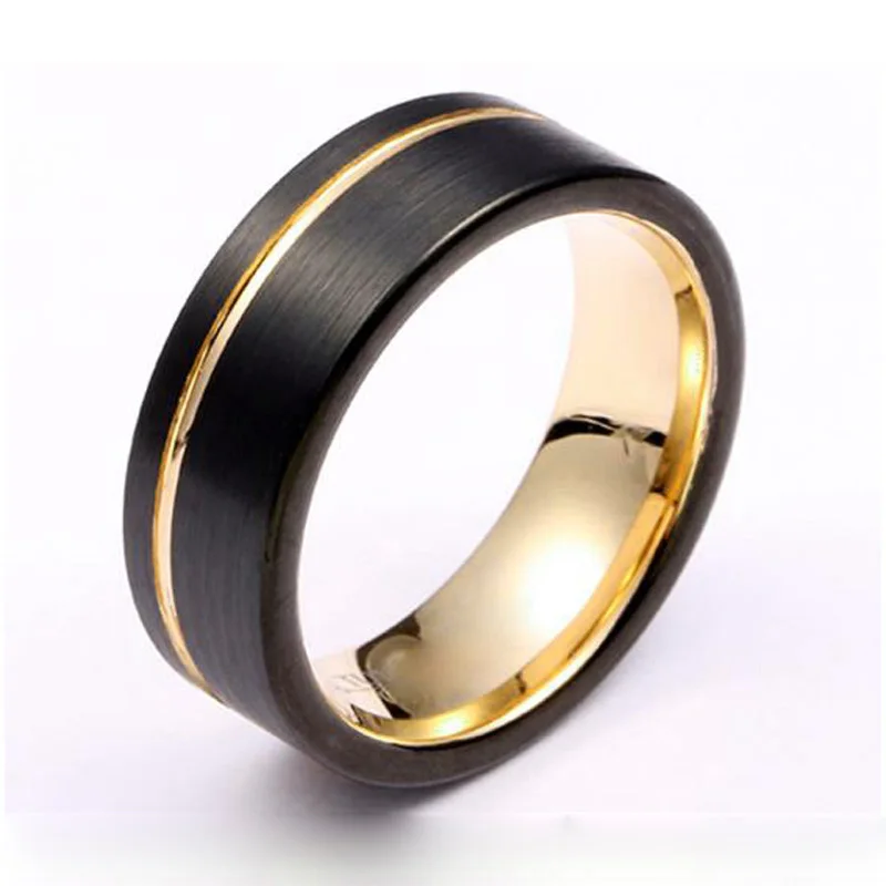 

Classic Black Gold Bicolor wedding band 100% true Tungsten Rings Men's 8mm alliances fashion jewelry Rings for women