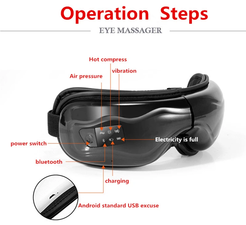 Электрический массажер для глаз с воздушным давлением, массажный инструмент для глаз, Музыкальный беспроводной Вибрационный магнитный нагрев, терапия, массаж, Уход за глазами