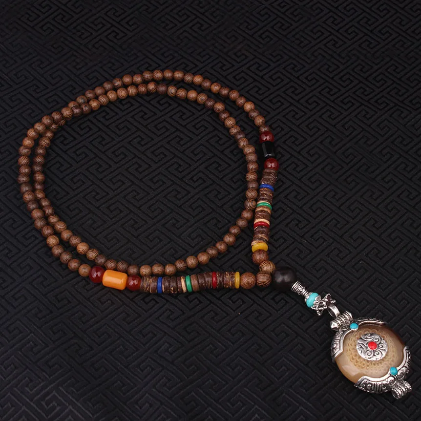 2 цвета модное имитирующее пчелиный воск этническое бежевое ожерелье, ювелирные изделия в непальском стиле ручной работы сандаловое винтажное тибетское серебряное ожерелье