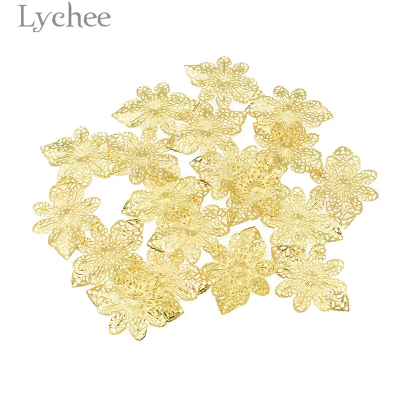 

Lychee 20pcs Metal Filigree Flowers Slice Hollow Bowknot Scrapbooking Embellishment DIY Album Decoration Supplies