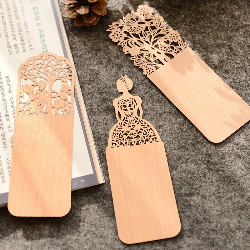 Korean stationery items Bookmarks vintage wood cutout ultra thin Bookmark gift papelaria kawaii ...