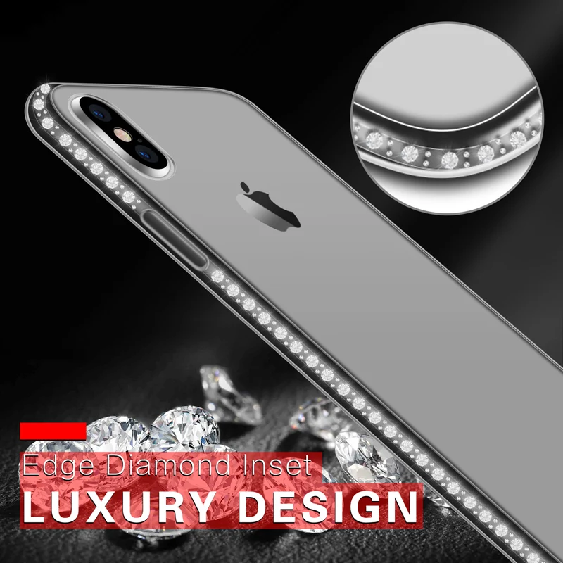 Moskado الهاتف حقيبة لهاتف أي فون 7 X XR XS ماكس 8 6 6 s زائد 5 SE الأزياء بلينغ الماس الكريستال الشفاف لينة TPU الغلاف الخلفي حالات