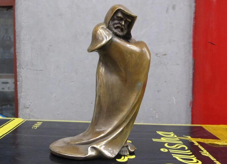 

Collectible bronze S2210 10"Chinese Hand made Bronze Fastdom caped Dharma Damo Master Of Zen Statue (B0413)