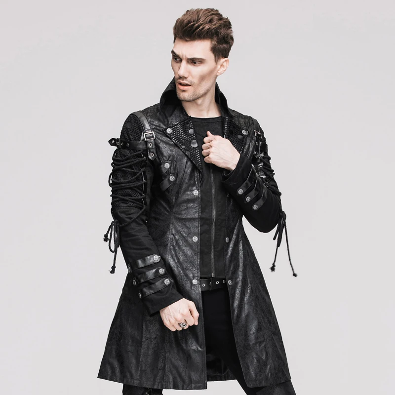 Куртка мужская длинная из искусственной кожи в стиле стимпанк|fashion jacket|jacket fashionlong