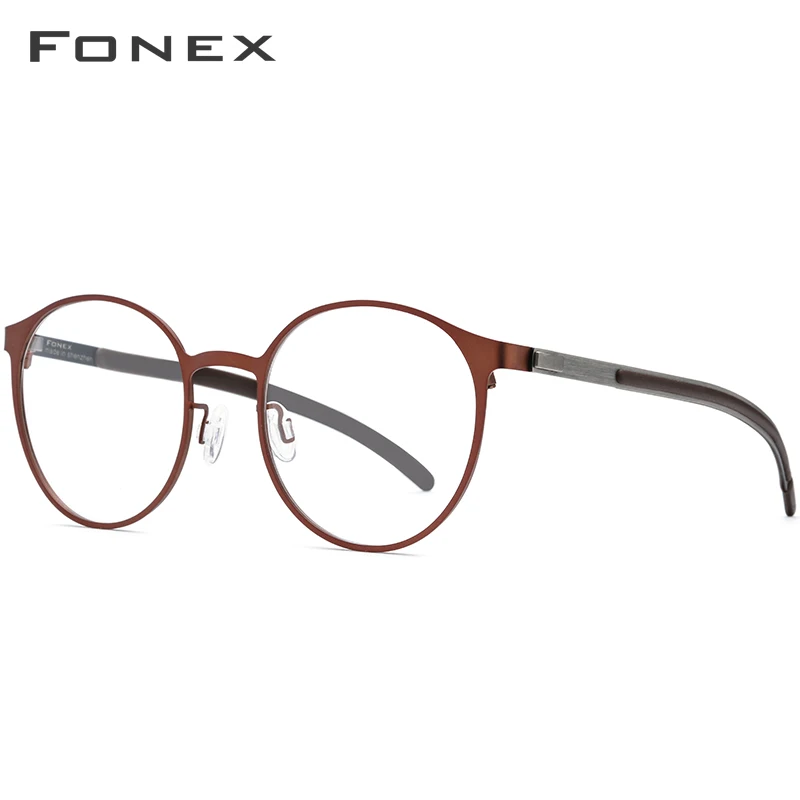 FONEX, титановый сплав, оптическая оправа для очков, женские ультралегкие круглые очки по рецепту, очки для близорукости, мужские очки без винтов, 984 - Цвет оправы: Brown