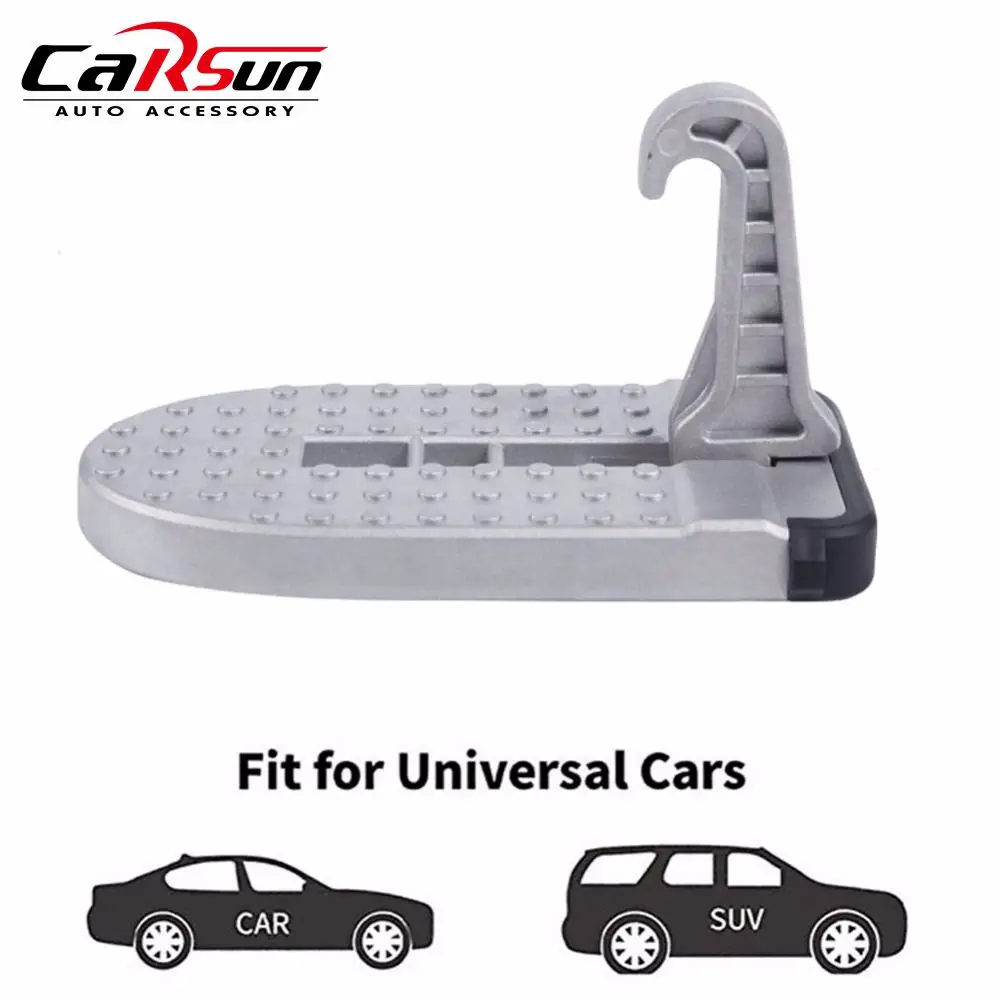 

Car Doorstep Vehicle Folding Ladder Foot Pegs Easy Access to Car Rooftop with Safety Hammer for Jeep Car SUV Silver Color