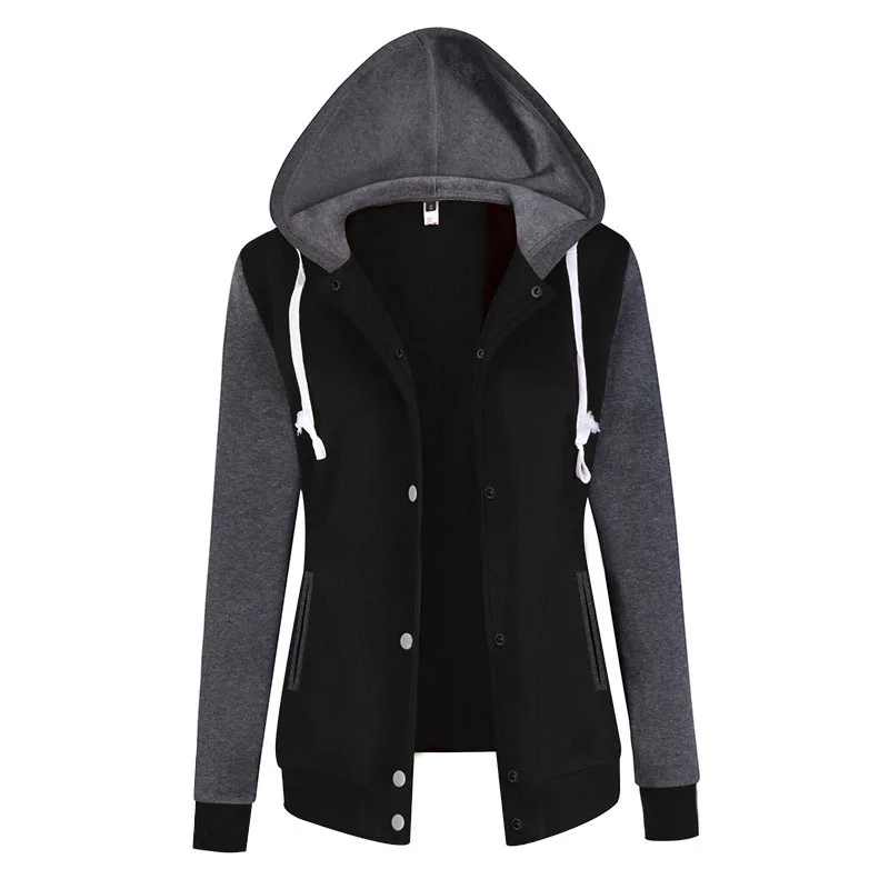 

Women Jacket Winter Patchwork Button Female Jacket Coat Women Hooded Fleece basic jacket Autumn Warm Pocket Outwear for Women
