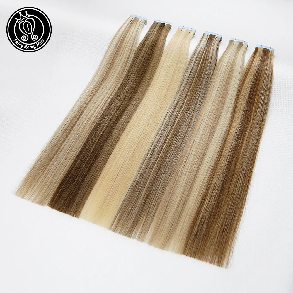  Tape In Hair Extensions Human Hair 100% Real Remy Human Hair Extension Balayage Platinum Blonde Col