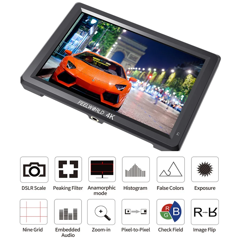 Feelworld T756 7 Inch On Camera Field Monitor DSLR 4K HDMI Full HD 1920x1200 LCD IPS Screen Portable External Display for Nikon