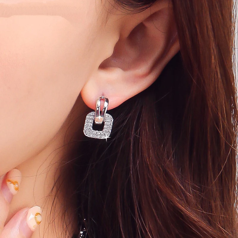 

Wholesale Fashion Double Loop Drop Earrings For Women Square plated Earrings High Quality Statement Wedding Jewelry