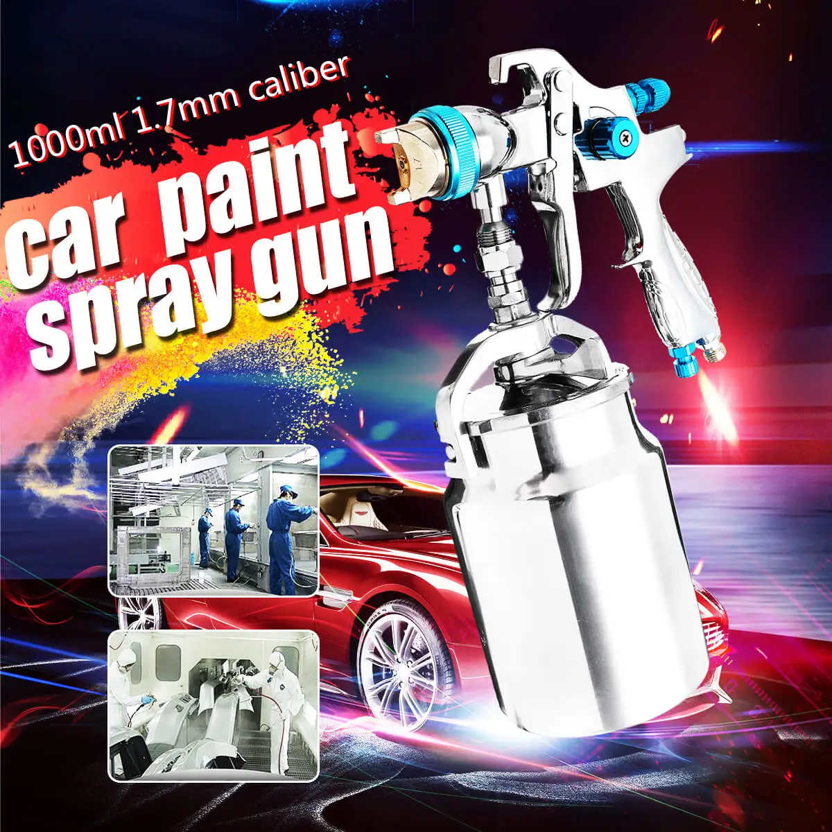 

1.7mm 1000ML Professional Gravity Feed Spray G un Airbrush Nail Kit Stainless Steel Nozzle Auto Cars Painting Pain