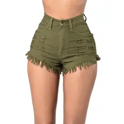 Лето Высокая талия Шорты 3 цвета Ripped мини-джинсы Шорты женские короткие пикантные дизайнерские feminino Горячая размер днища # sr7850