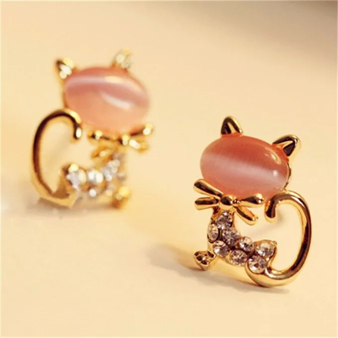 Hot Sell Fashion Earrings/Fashion jewelry/Lovely Rhinestone Cat Earrings Cute Cat Stud Earrings For Women Girls Gift - Image 2